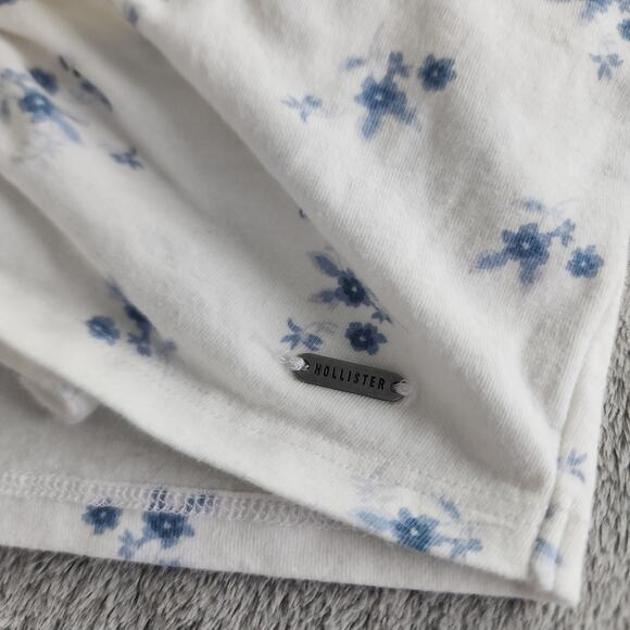 Hollister Top Women M Whit Blue Floral Tie Back Halter Ruched Crop Shelf Bra - Picture 2 of 12